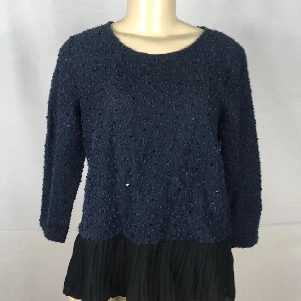 Alfani 3/4 Sleeve Modern Navy Luxe Layers Blouse Size P/M New With Tags